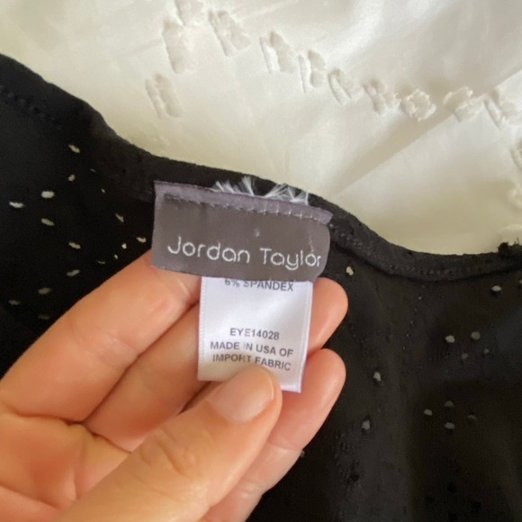 Jordan Taylor black coverup large v neck midi knee length eyelet cutouts - Picture 4 of 7